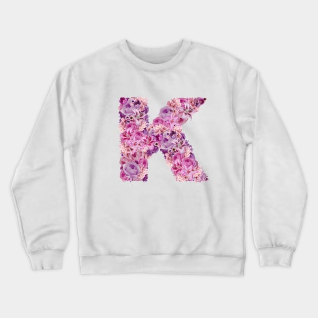 Pink Floral Letter K Crewneck Sweatshirt by HayleyLaurenDesign